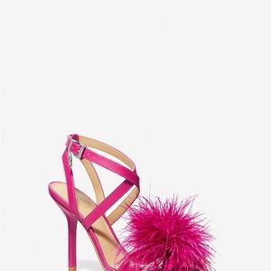 Michael Kors Whitby Feather Trim Strappy Heels with Feather Detail